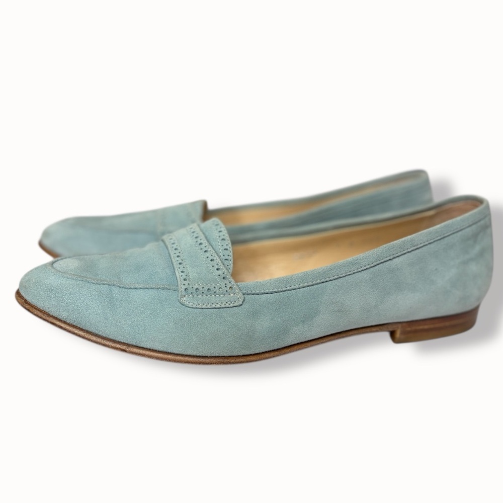Gravati Blue Suede Penny Loafers Made in Italy Size 7 Quiet Luxury